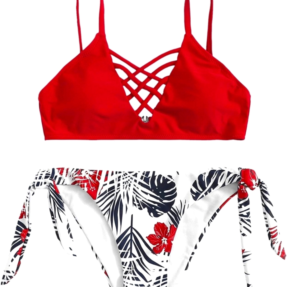 NWT Two Piece Strappy Top Bikini Swimsuit
